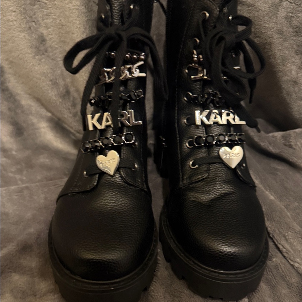 Women Black Boots with Silver Accents